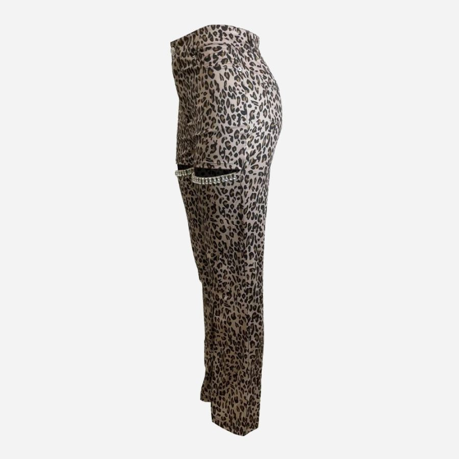 Women’s sparkly rhinestone ripped jeans straight wide leg diamond denim pants, flat lay side