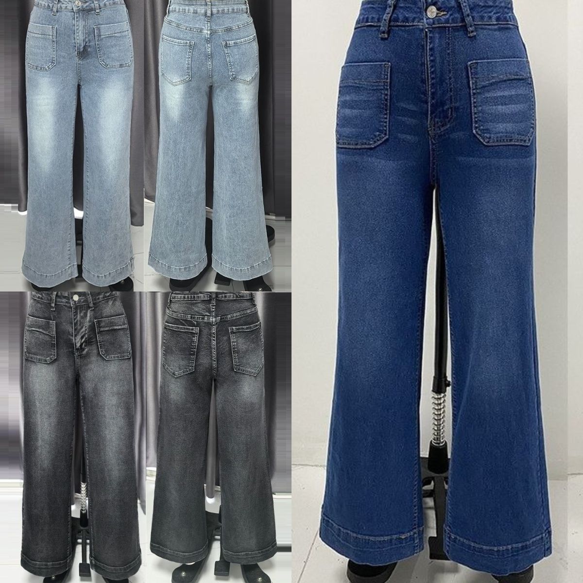 Women's straight leg denim high waist baggy jeans with front pockets