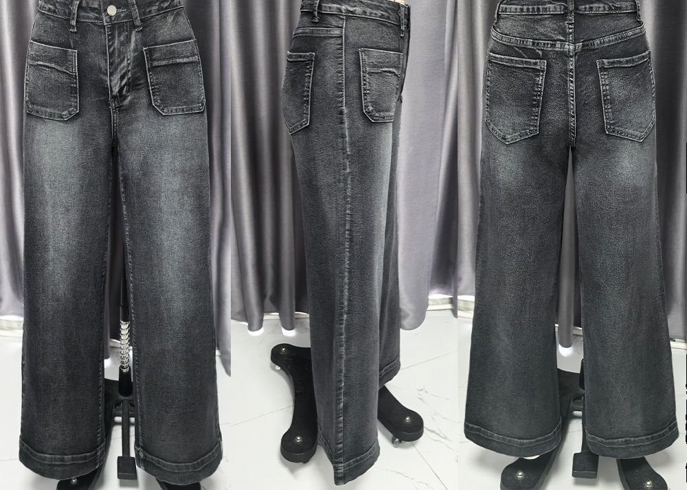 Women's Straight Leg Denim High Waist Baggy Palazzo Jeans with Front Pockets