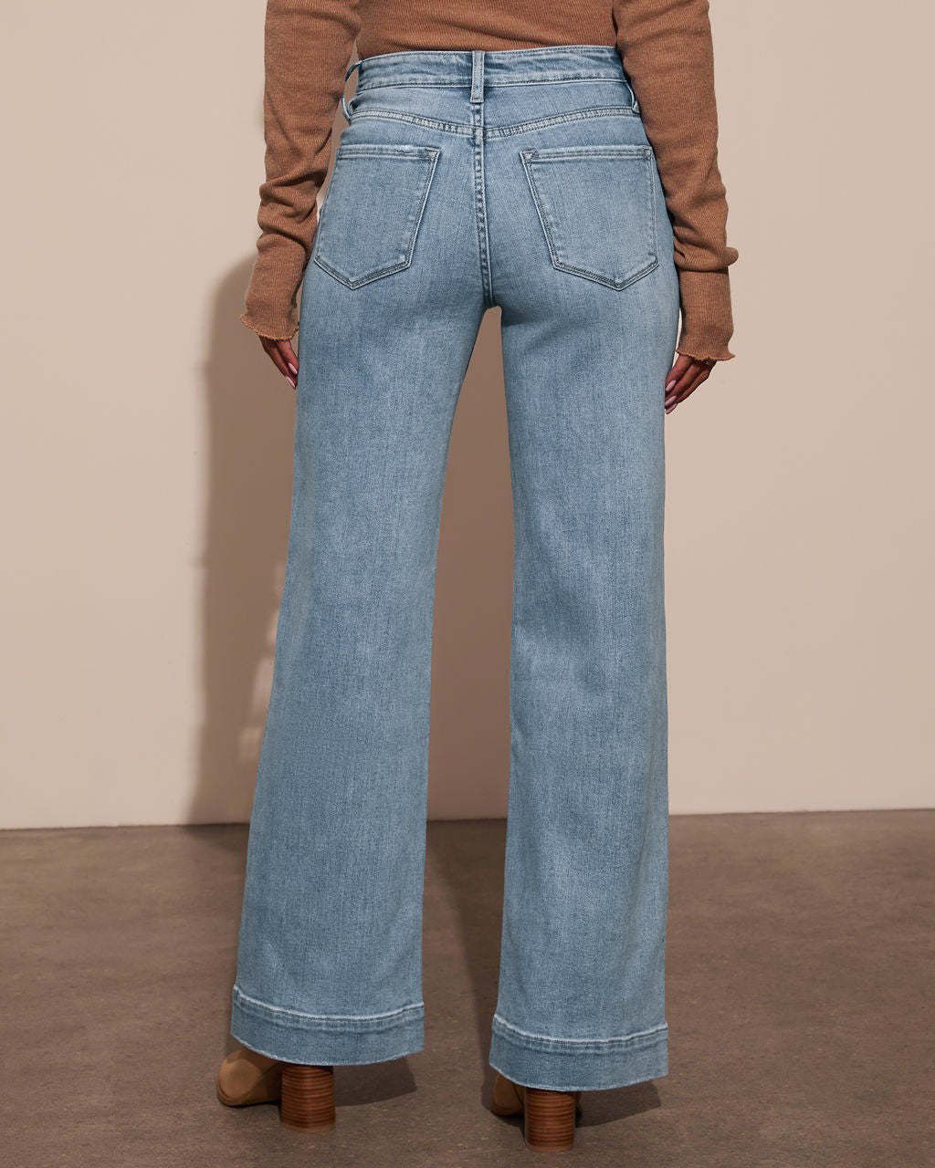 Women's Straight Leg Denim High Waist Baggy Palazzo Jeans with Front Pockets