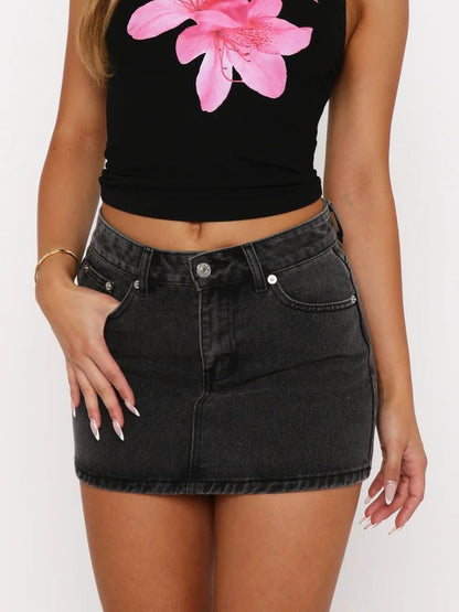 Women’s Stretch Denim Mini Skirt Slim Fit Low Waist Bodycon Jean Skirt Black Color
