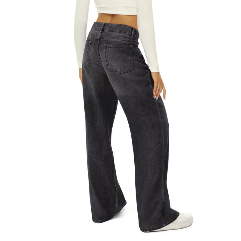 Women's wide leg baggy jeans loose fit high waisted straight leg denim pants, back view