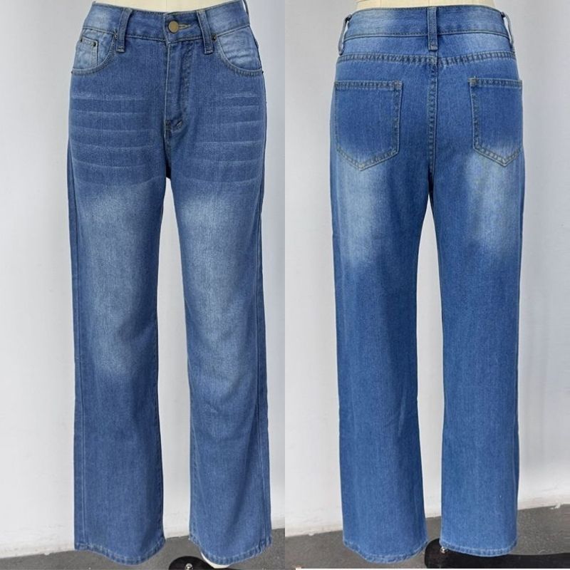 Women's Wide Leg Baggy Jeans in blue, front and back views
