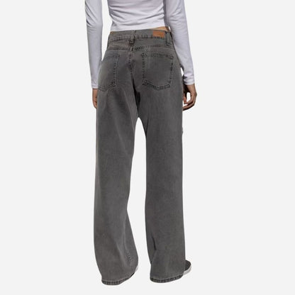 Women's Wide Leg Baggy Jeans in grey, back view