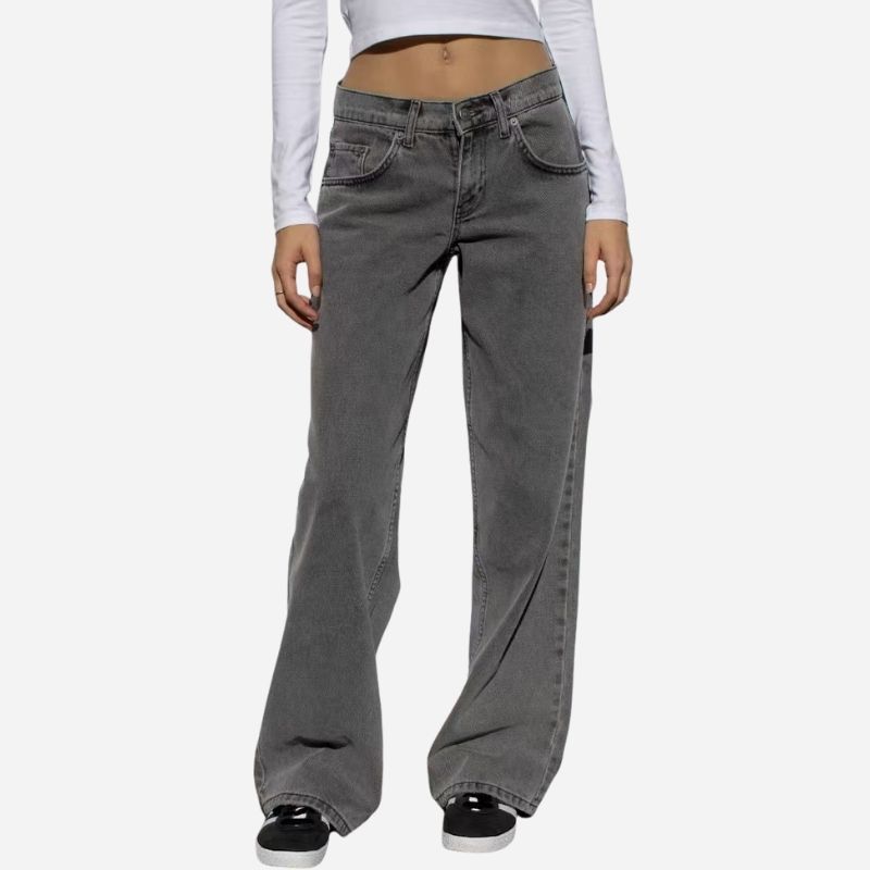 Women's Wide Leg Baggy Jeans in grey, front view