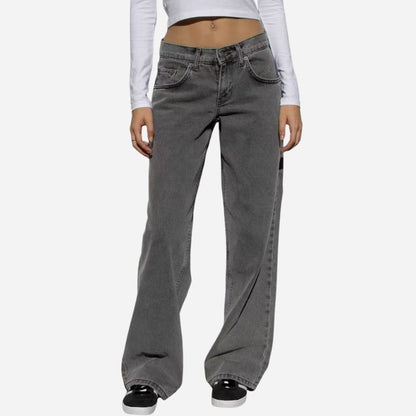 Women's Wide Leg Baggy Jeans in grey, front view