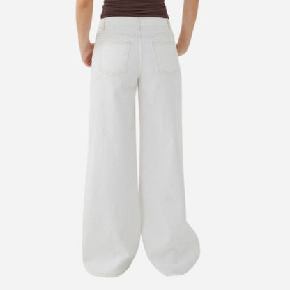 Women's Wide Leg Baggy Jeans in white, back view