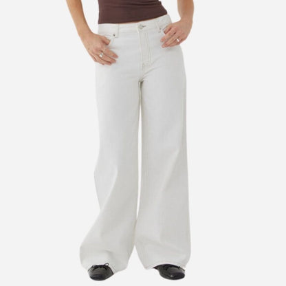 Women's Wide Leg Baggy Jeans in white, front view
