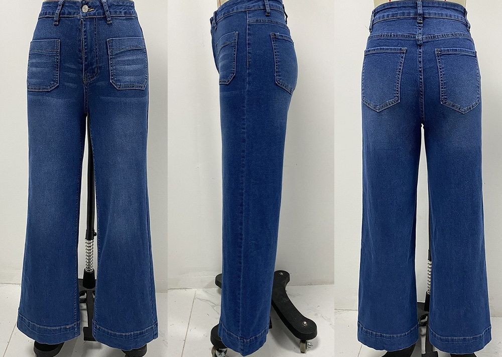 レディース ワイドレッグジーンズ ハイウエスト ストレッチ フレアジーンズ パンツ