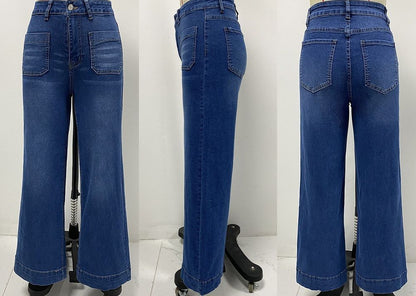 レディース ワイドレッグジーンズ ハイウエスト ストレッチ フレアジーンズ パンツ