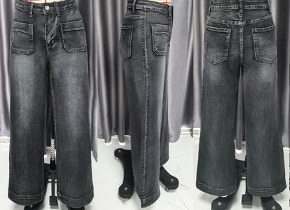 レディース ワイドレッグジーンズ ハイウエスト ストレッチ フレアジーンズ パンツ