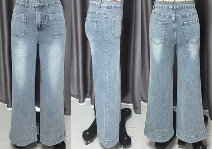 レディース ワイドレッグジーンズ ハイウエスト ストレッチ フレアジーンズ パンツ