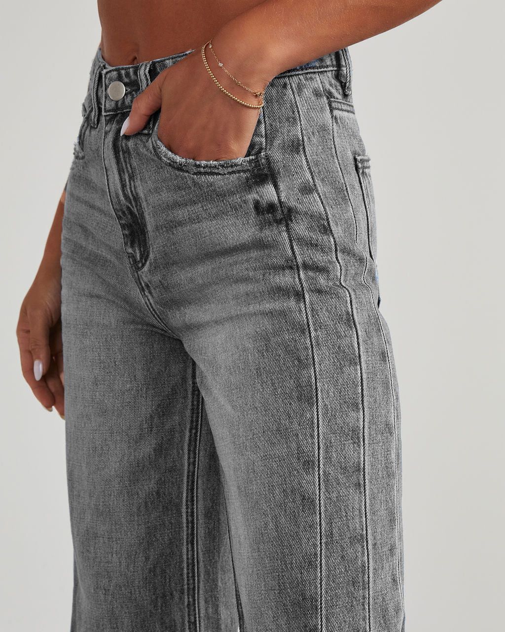 Women's Wide Leg Jeans High Waisted Strech Raw Hem Denim Pants