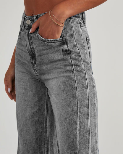 Women's Wide Leg Jeans High Waisted Strech Raw Hem Denim Pants
