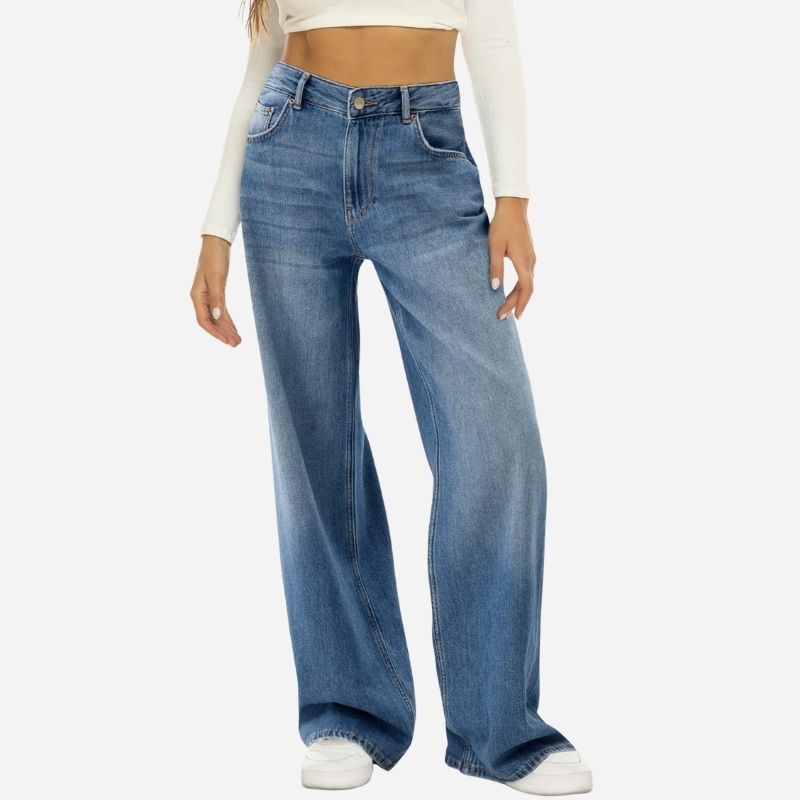 Women's Wide Leg Jeans Loose Fit High Waisted Straight Leg Denim Pants