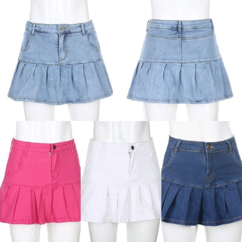Women’s pleated a-line mini denim skirt