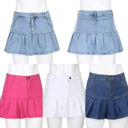 Women’s pleated a-line mini denim skirt