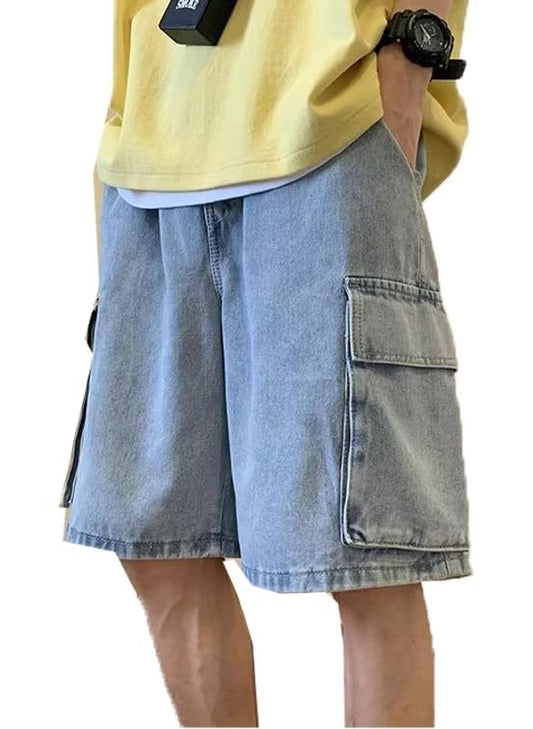 Men's Y2K Baggy Jean Shorts Hip Hop Cargo Pants Denim Shorts Streetwear