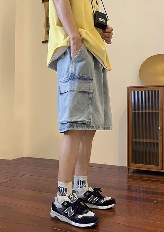 Men's Y2K Baggy Jean Shorts Hip Hop Cargo Pants Denim Shorts Streetwear