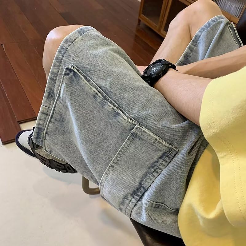 Men's Y2K Baggy Jean Shorts Hip Hop Cargo Pants Denim Shorts Streetwear