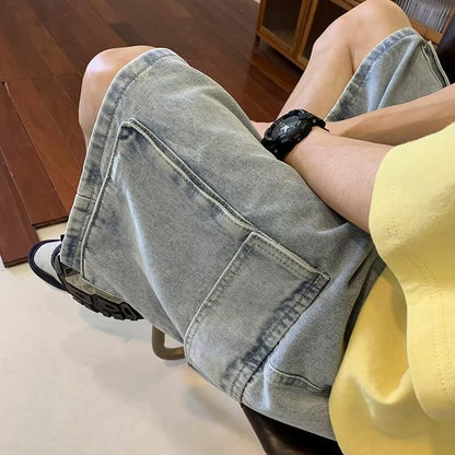 Men's Y2K Baggy Jean Shorts Hip Hop Cargo Pants Denim Shorts Streetwear