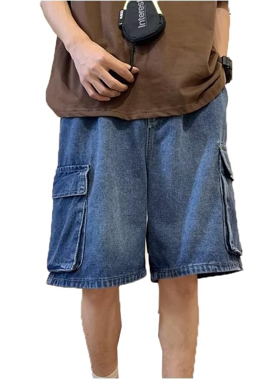 Men's Y2K Baggy Jean Shorts Hip Hop Cargo Pants Denim Shorts Streetwear