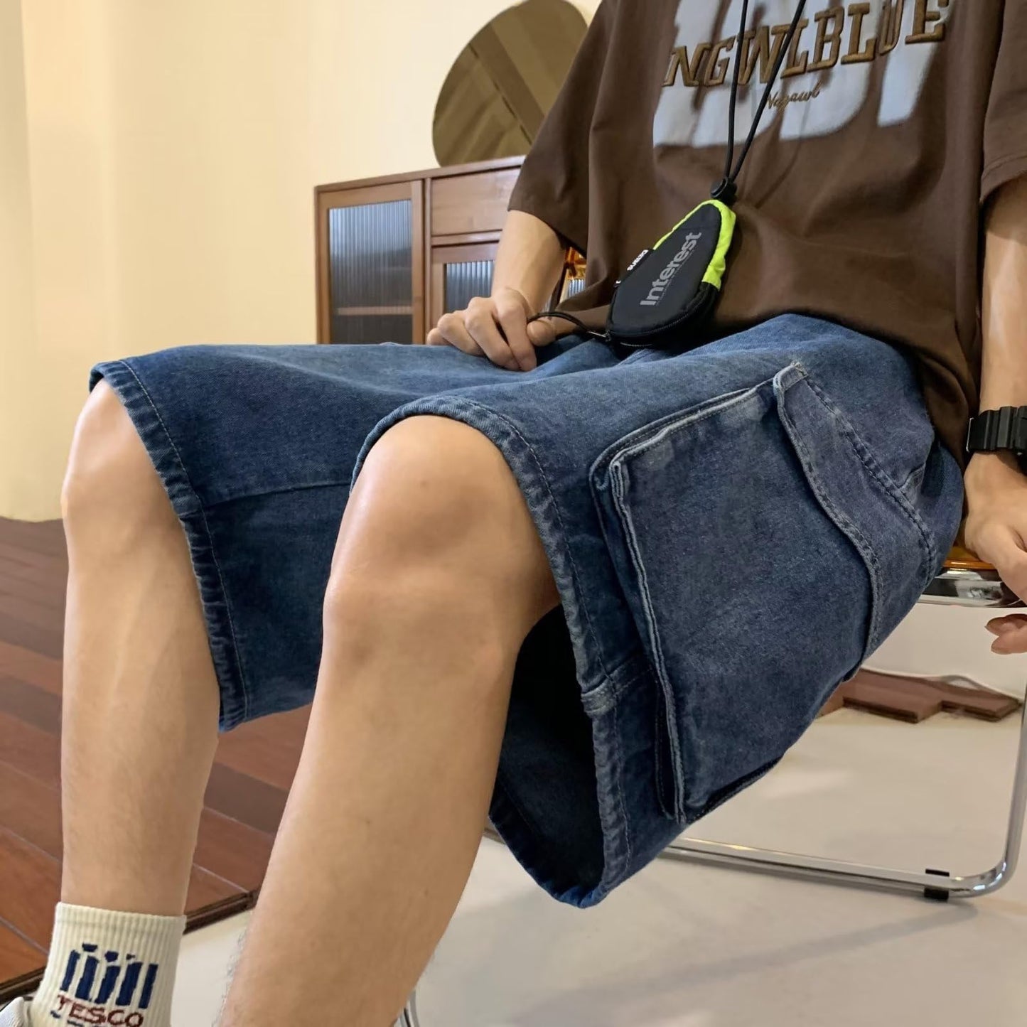 Men's Y2K Baggy Jean Shorts Hip Hop Cargo Pants Denim Shorts Streetwear