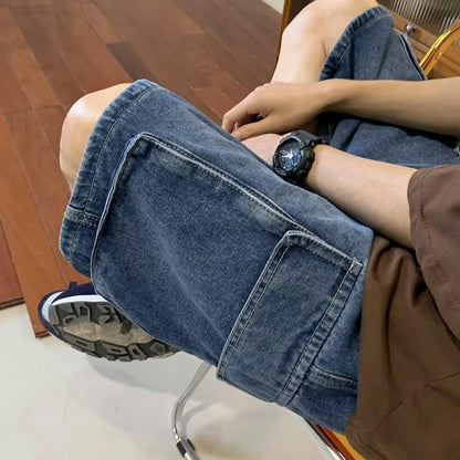 Men's Y2K Baggy Jean Shorts Hip Hop Cargo Pants Denim Shorts Streetwear