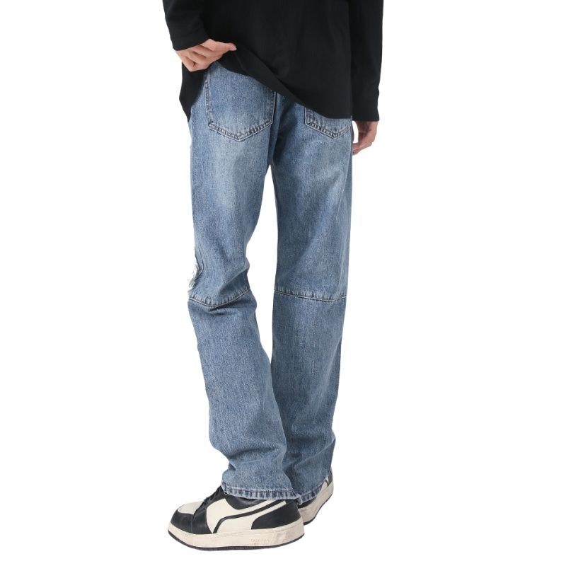 Y2K Distressed Straight Leg Ripped Jeans for Men Hip Hop Streetwear Denim