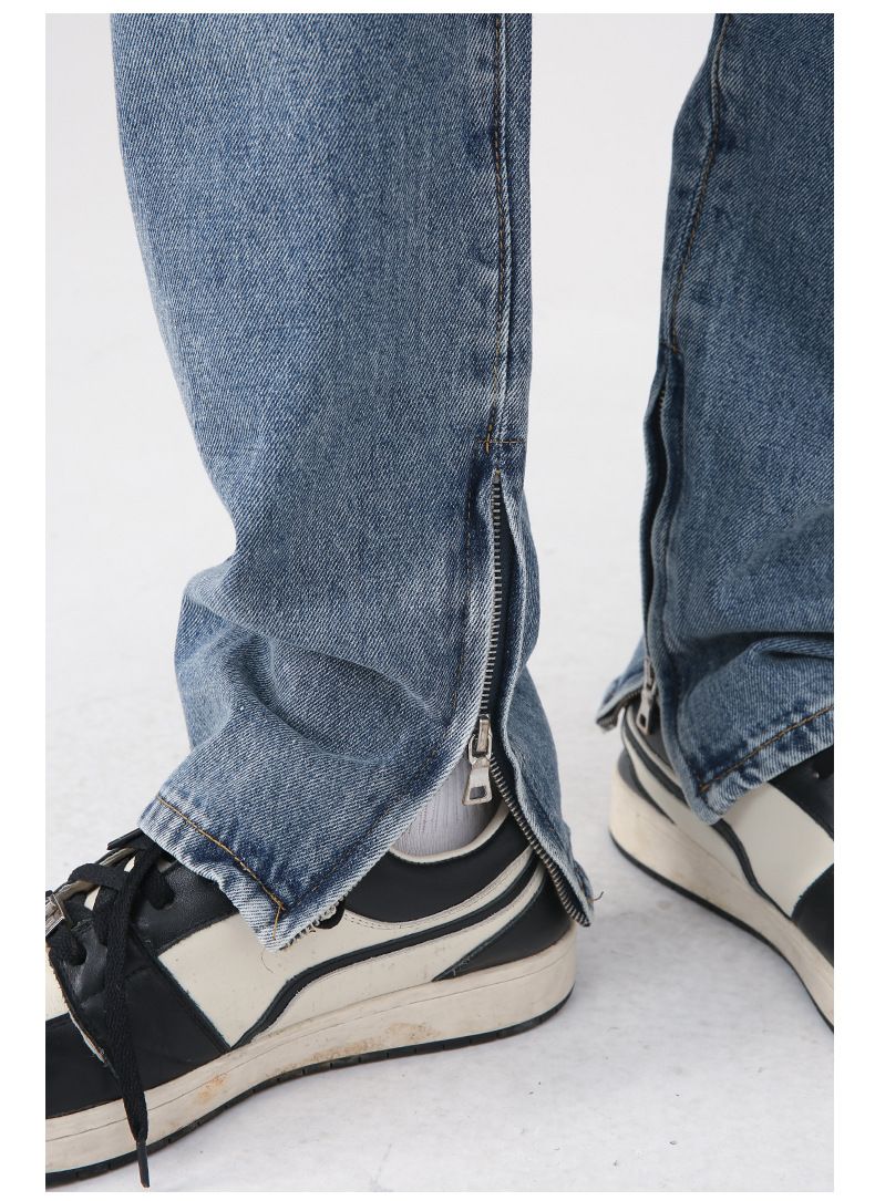 Y2K Distressed Straight Leg Ripped Jeans for Men Hip Hop Streetwear Denim