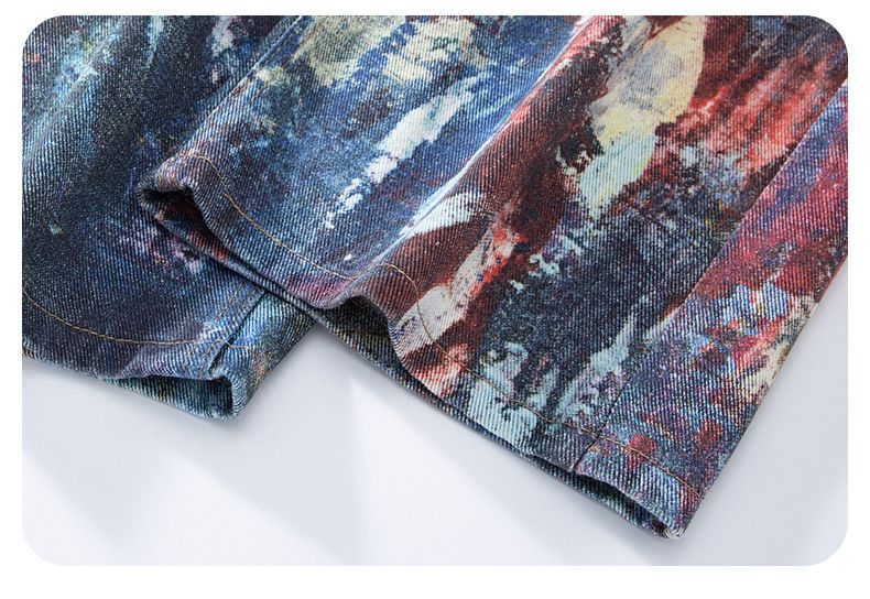 Y2K Men's Graffiti 3D Print Paint Splash Jeans Streetwear Wide Leg Rainbow Denim