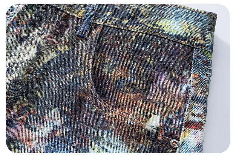 Y2K Men's Graffiti 3D Print Paint Splash Jeans Streetwear Wide Leg Rainbow Denim