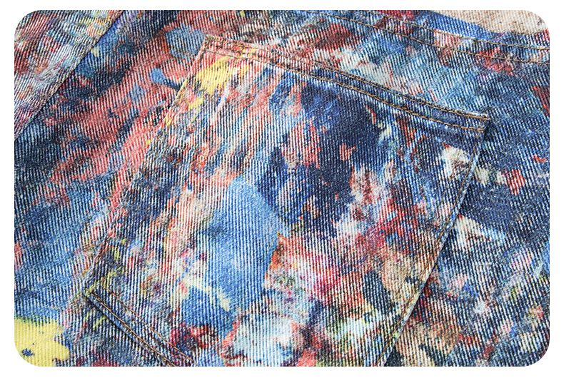 Y2K Men's Graffiti 3D Print Paint Splash Jeans Streetwear Wide Leg Rainbow Denim