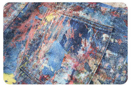 Y2K Men's Graffiti 3D Print Paint Splash Jeans Streetwear Wide Leg Rainbow Denim