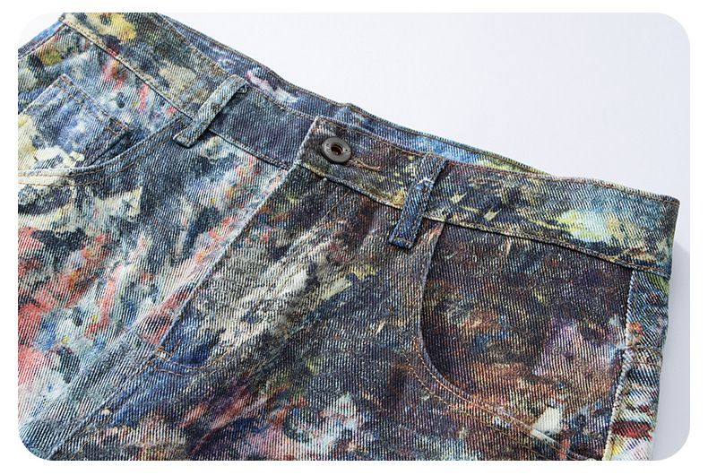 Y2K Men's Graffiti 3D Print Paint Splash Jeans Streetwear Wide Leg Rainbow Denim