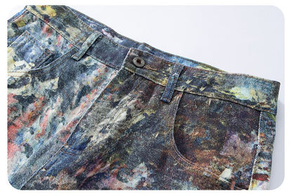 Y2K Men's Graffiti 3D Print Paint Splash Jeans Streetwear Wide Leg Rainbow Denim