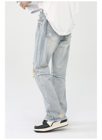 Y2K Distressed Straight Leg Ripped Jeans for Men Hip Hop Streetwear Denim