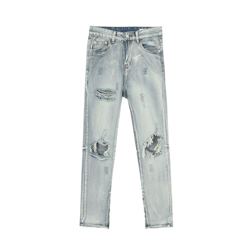 Y2K Distressed Straight Leg Ripped Jeans for Men Hip Hop Streetwear Denim