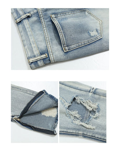 Y2K Distressed Straight Leg Ripped Jeans for Men Hip Hop Streetwear Denim