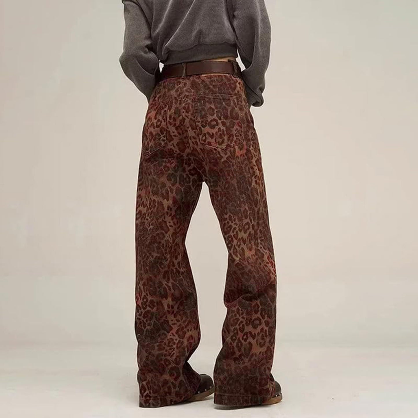 Y2K Leopard Jeans Wide Leg Denim Pants Women Hip Hop Baggy Jeans Trousers