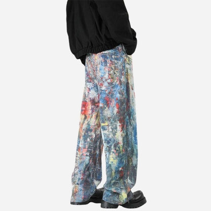 Y2K Men's Graffiti 3D Print Jeans, side view
