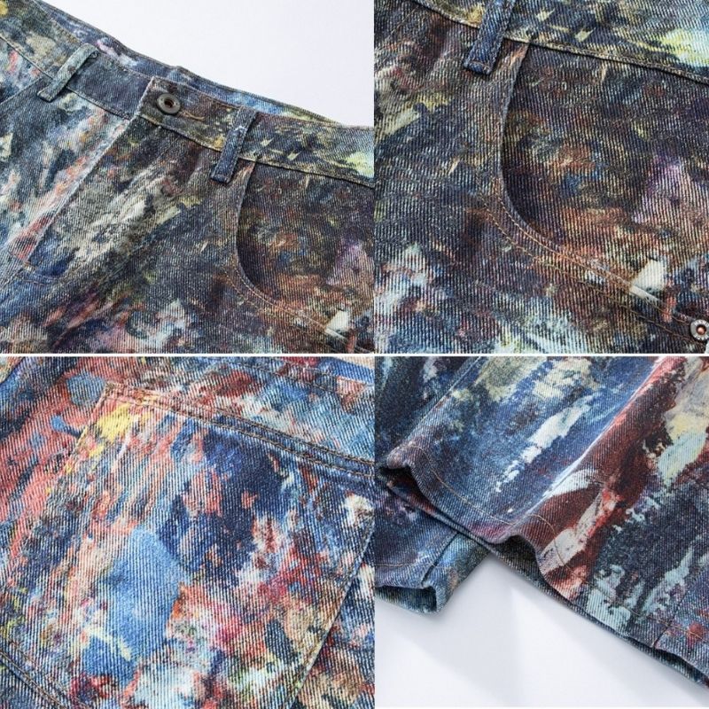 Y2K Men's Graffiti 3D Print Paint Splash Jeans, details view