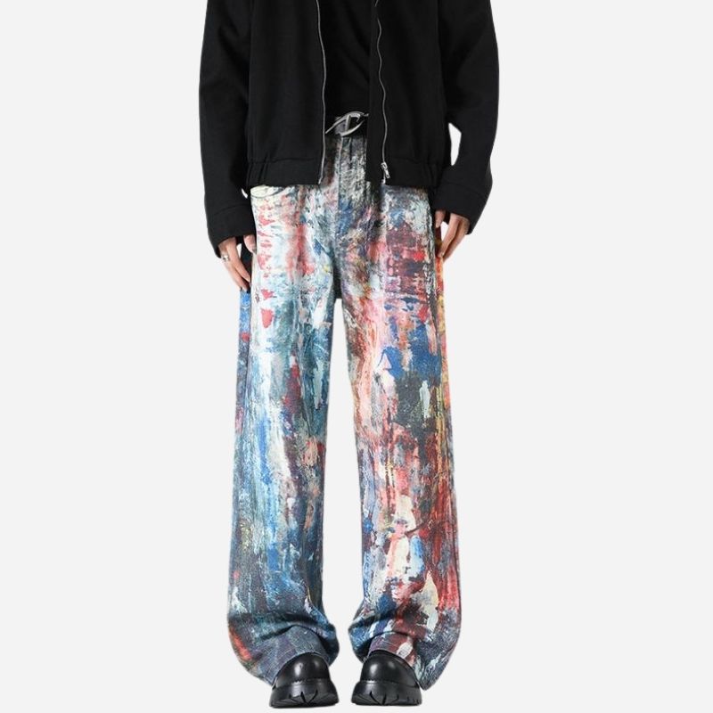 Y2K Men's Graffiti 3D Print Paint Splash Jeans, front view
