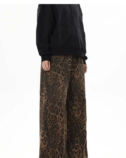 Y2k Leopard Jeans Wide Leg Denim Pants Women Hip Hop Baggy Jeans Trousers