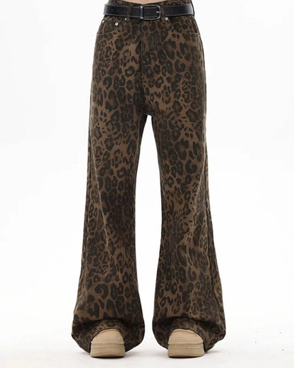 Y2k Leopard Jeans Wide Leg Denim Pants Women Hip Hop Baggy Jeans Trousers