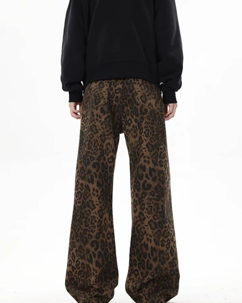 Y2k Leopard Jeans Wide Leg Denim Pants Women Hip Hop Baggy Jeans Trousers