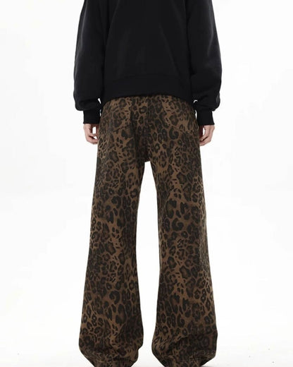 Y2k Leopard Jeans Wide Leg Denim Pants Women Hip Hop Baggy Jeans Trousers