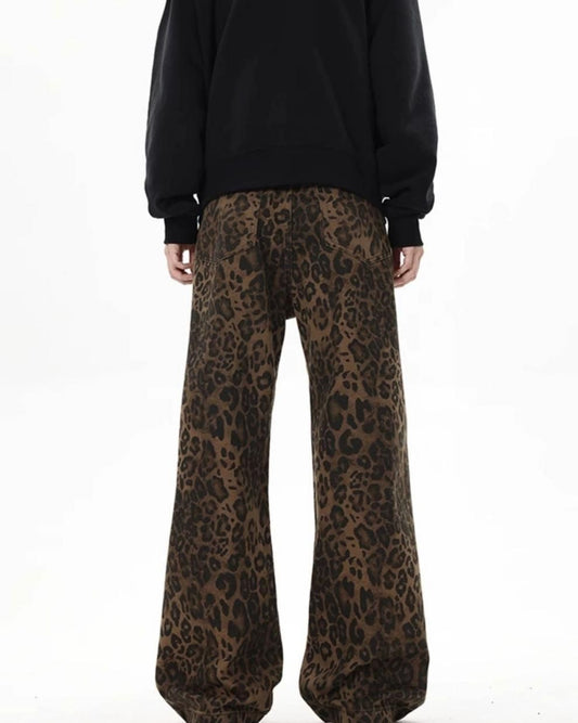 Y2k Leopard Jeans Wide Leg Denim Pants Women Hip Hop Baggy Jeans Trousers