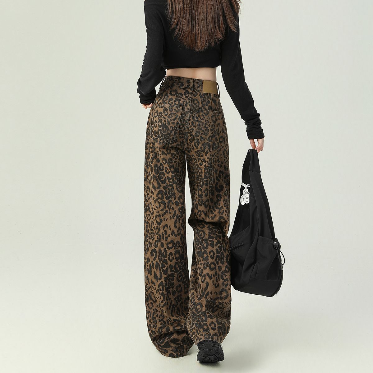 Y2K Leopard Jeans Wide Leg Denim Pants Women Hip Hop Baggy Jeans Trousers