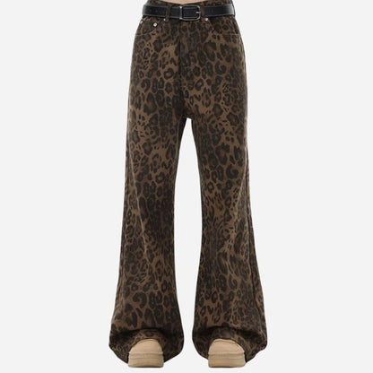 Y2K Leopard Jeans Wide Leg Denim Pants Women Hip Hop Baggy Jeans Trousers